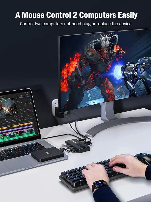 Alt view image 2 of 7 - USB 3.0 Switch Selector 2 Computers Sharing 4 USB Devices 4-Port USB Peripheral KVM Switcher Box for PC, Mouse, Keyboard, Printer, Scanner with 2 USB Cables, Compatible Windows/Mac/Linux