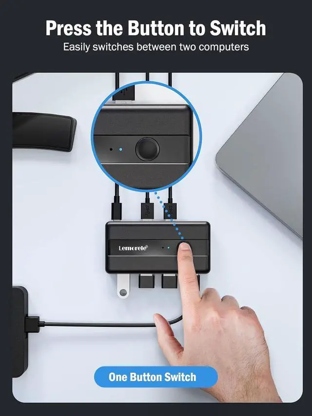 Alt view image 3 of 7 - USB 3.0 Switch Selector 2 Computers Sharing 4 USB Devices 4-Port USB Peripheral KVM Switcher Box for PC, Mouse, Keyboard, Printer, Scanner with 2 USB Cables, Compatible Windows/Mac/Linux