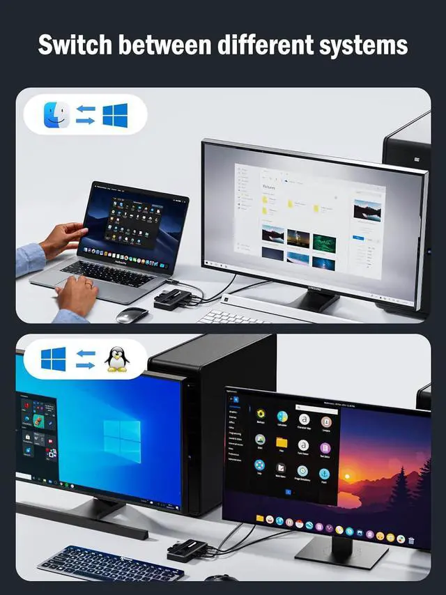 Alt view image 4 of 7 - USB 3.0 Switch Selector 2 Computers Sharing 4 USB Devices 4-Port USB Peripheral KVM Switcher Box for PC, Mouse, Keyboard, Printer, Scanner with 2 USB Cables, Compatible Windows/Mac/Linux