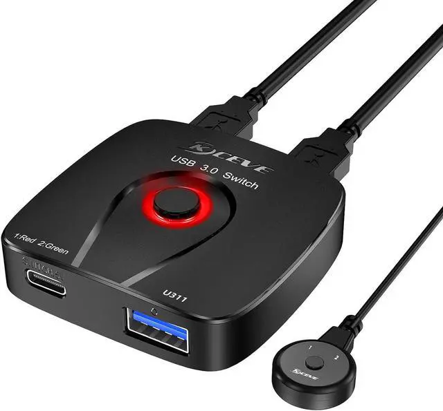 Main image of USB 3.0 Switch Selector, NAWEN USB Sharing Switch 2 in 1 Out USB Switcher 2 Computers Share 1 USB Device for Keyboard, Mouse, Printer, with 2 USB Cables