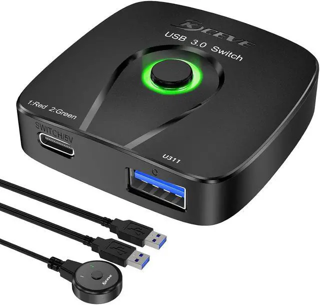 Alt view image 2 of 7 - USB 3.0 Switch Selector, NAWEN USB Sharing Switch 2 in 1 Out USB Switcher 2 Computers Share 1 USB Device for Keyboard, Mouse, Printer, with 2 USB Cables