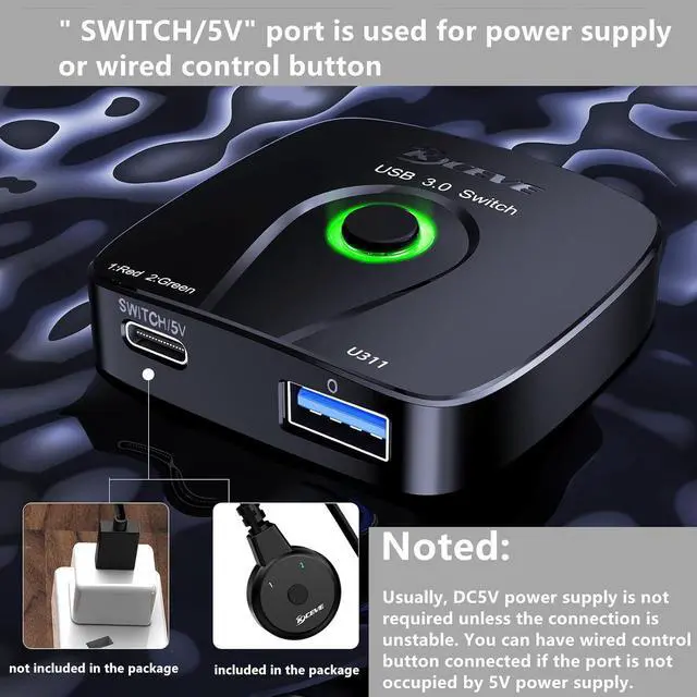 Alt view image 7 of 7 - USB 3.0 Switch Selector, NAWEN USB Sharing Switch 2 in 1 Out USB Switcher 2 Computers Share 1 USB Device for Keyboard, Mouse, Printer, with 2 USB Cables