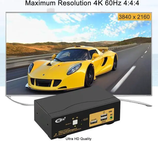 Alt view image 4 of 7 - 2 Port Dual Monitor KVM Switch HDMI + DisplayPort 4K 60Hz YUV 4:4:4 with Audio and USB 2.0 HUB CKL-622DH