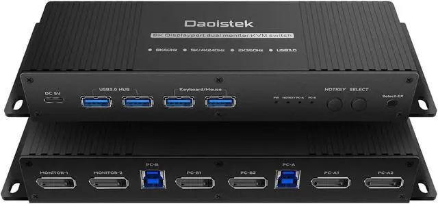 Main image of kvm Switch 2 Monitors 2 Computers Display Port Hotkey Switching 4K 165Hz Displayport kvm Switch Dual Monitor 2 Computer 1440P 144Hz 165Hz 240hz Dual Monitor kvm Switch displayport