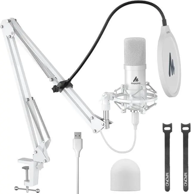 Main image of USB Microphone, 192kHz/24bit Plug & Play PC Computer Podcast Condenser Cardioid Metal Mic Kit with Professional Sound Chipset for Recording, Gaming, Singing, YouTube, AU-A04 White