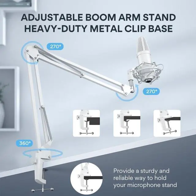 Alt view image 6 of 7 - USB Microphone, 192kHz/24bit Plug & Play PC Computer Podcast Condenser Cardioid Metal Mic Kit with Professional Sound Chipset for Recording, Gaming, Singing, YouTube, AU-A04 White