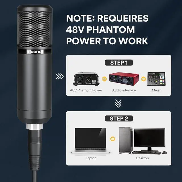 Alt view image 2 of 7 - MAONO XLR Condenser Microphone, Professional Cardioid Studio Recording Mic for Streaming, Podcasting, Singing, Voice-Over, Vocal, Home-Studio, YouTube, Skype, Twitch (PM320S)