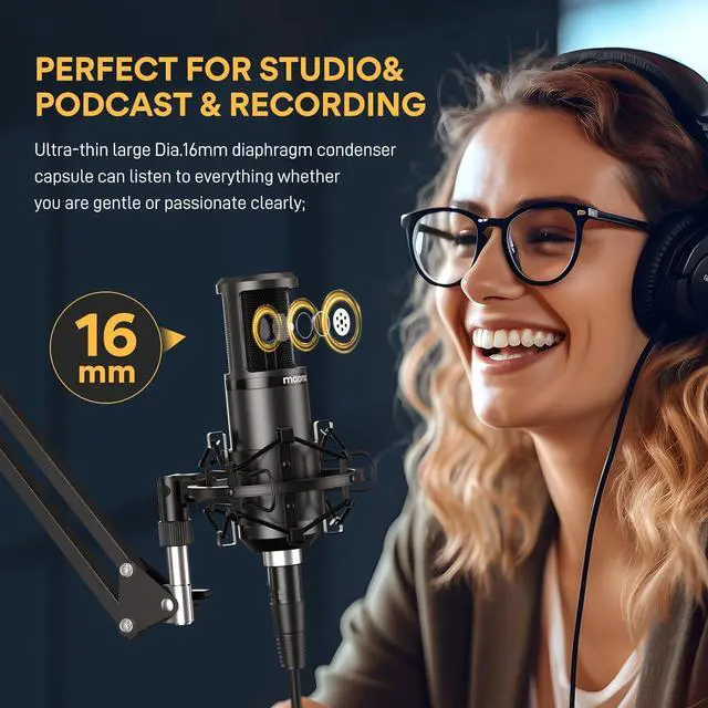 Alt view image 3 of 7 - MAONO XLR Condenser Microphone, Professional Cardioid Studio Recording Mic for Streaming, Podcasting, Singing, Voice-Over, Vocal, Home-Studio, YouTube, Skype, Twitch (PM320S)