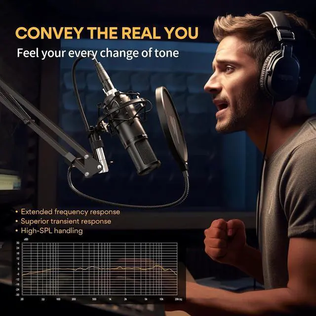 Alt view image 4 of 7 - MAONO XLR Condenser Microphone, Professional Cardioid Studio Recording Mic for Streaming, Podcasting, Singing, Voice-Over, Vocal, Home-Studio, YouTube, Skype, Twitch (PM320S)