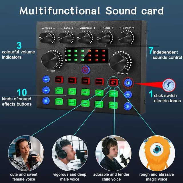 Alt view image 4 of 7 - Equipment Bundle For 2, ALPOWL Audio Interface with Cardioid Designer BM800 Mic for Gamer and All-In-One DJ Mixer, perfect for Live Streaming, Singing, YouTube, Gaming