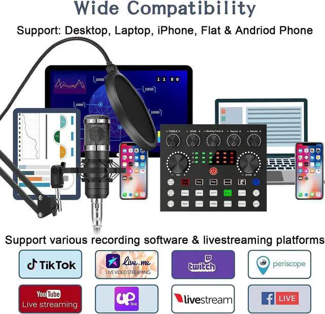 Alt view image 5 of 7 - Equipment Bundle For 2, ALPOWL Audio Interface with Cardioid Designer BM800 Mic for Gamer and All-In-One DJ Mixer, perfect for Live Streaming, Singing, YouTube, Gaming