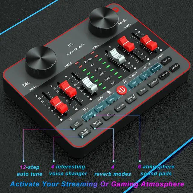 Alt view image 3 of 6 - Podcast Equipment Bundle for 2 Mic Tiktok Video Content Creator Kit, Audio Interface w DJ Mixer Sound Card/Board Condenser Microphone for Studio Smartphone/PC/Laptop Broadcast Recording/Live Streaming