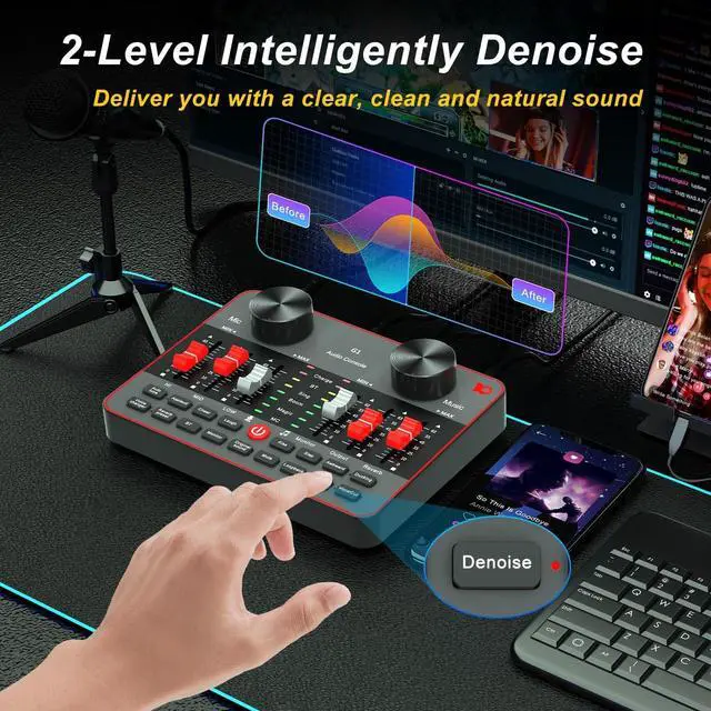 Alt view image 5 of 6 - Podcast Equipment Bundle for 2 Mic Tiktok Video Content Creator Kit, Audio Interface w DJ Mixer Sound Card/Board Condenser Microphone for Studio Smartphone/PC/Laptop Broadcast Recording/Live Streaming