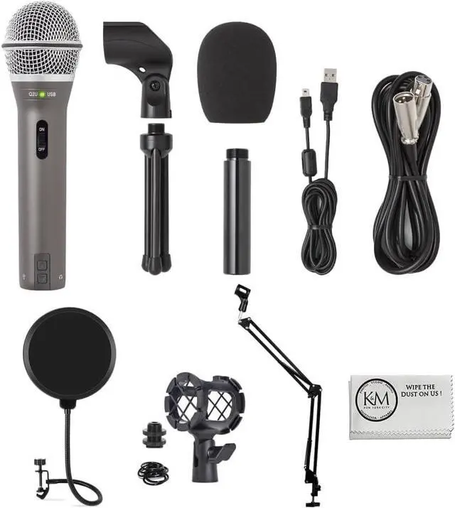 Main image of Samson Q2U Recording & Podcasting Pack | Gray Bundled with Shockmount + Pop Filter + Mic Arm + Microfiber Cleaning Cloth (5 Items)