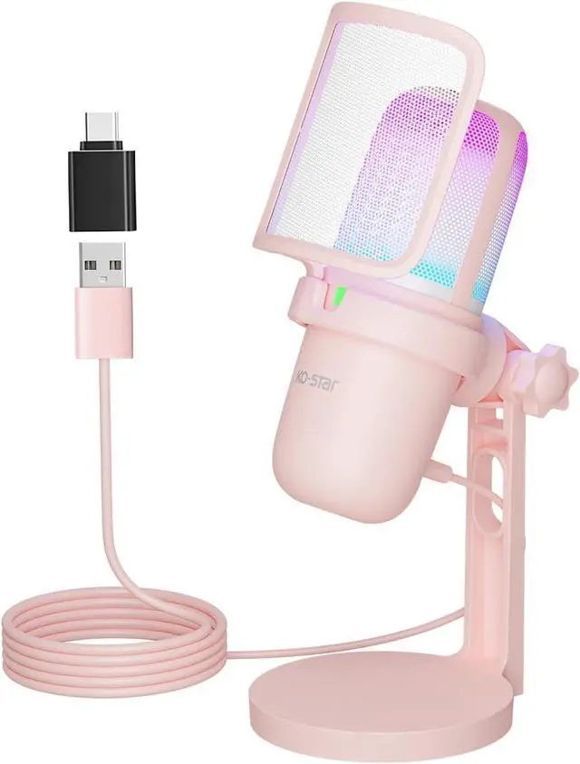 Main image of USB Microphone Gaming for PC PinkMini Computer Gaming Mic for PS4/ PS5/ Mac,Streaming Microphone for PC Gaming,Condenser Mic with RGB Streaming,PopFilter,Shock Mount for Recording,Podcasting