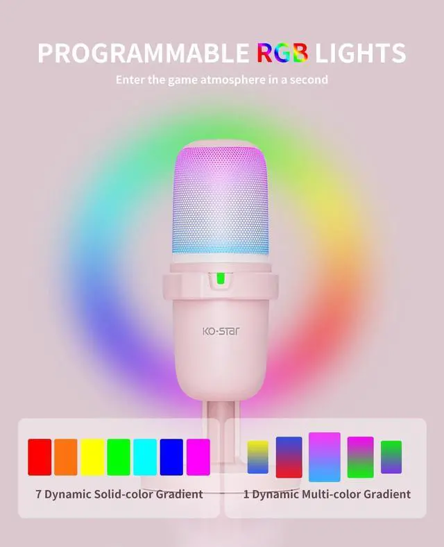 Alt view image 3 of 6 - USB Microphone Gaming for PC PinkMini Computer Gaming Mic for PS4/ PS5/ Mac,Streaming Microphone for PC Gaming,Condenser Mic with RGB Streaming,PopFilter,Shock Mount for Recording,Podcasting