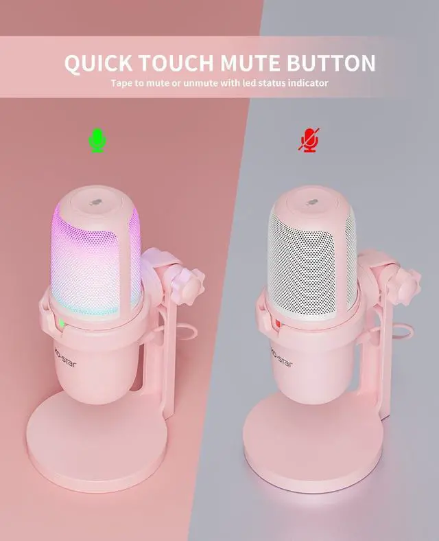 Alt view image 6 of 6 - USB Microphone Gaming for PC PinkMini Computer Gaming Mic for PS4/ PS5/ Mac,Streaming Microphone for PC Gaming,Condenser Mic with RGB Streaming,PopFilter,Shock Mount for Recording,Podcasting