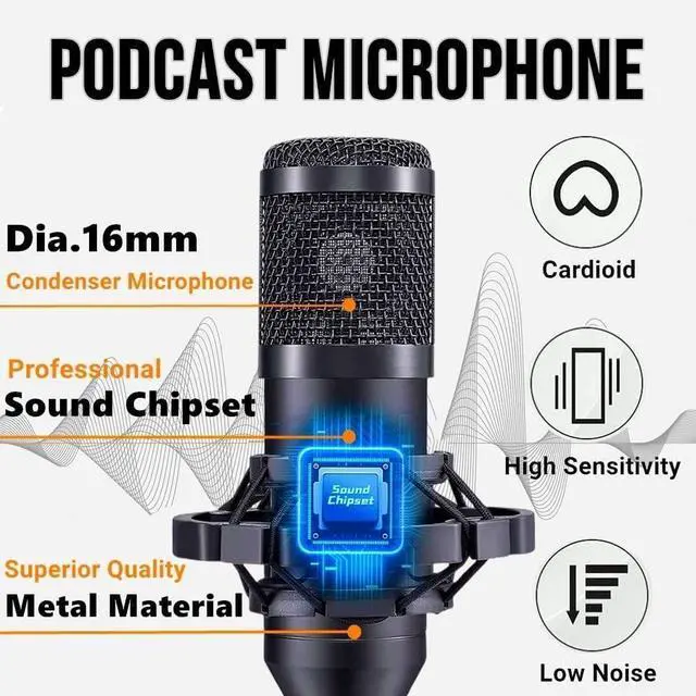 Alt view image 3 of 7 - Podcast Equipment Bundle for 2, V8s DJ Mixer Voice Changer with BM-800 Podcast Microphone Bundle - Studio Condenser Microphone Perfect for Podcasting, Recording, Singing, Streaming and Gaming