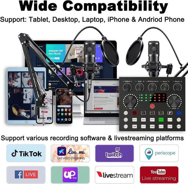 Alt view image 5 of 7 - Podcast Equipment Bundle for 2, V8s DJ Mixer Voice Changer with BM-800 Podcast Microphone Bundle - Studio Condenser Microphone Perfect for Podcasting, Recording, Singing, Streaming and Gaming