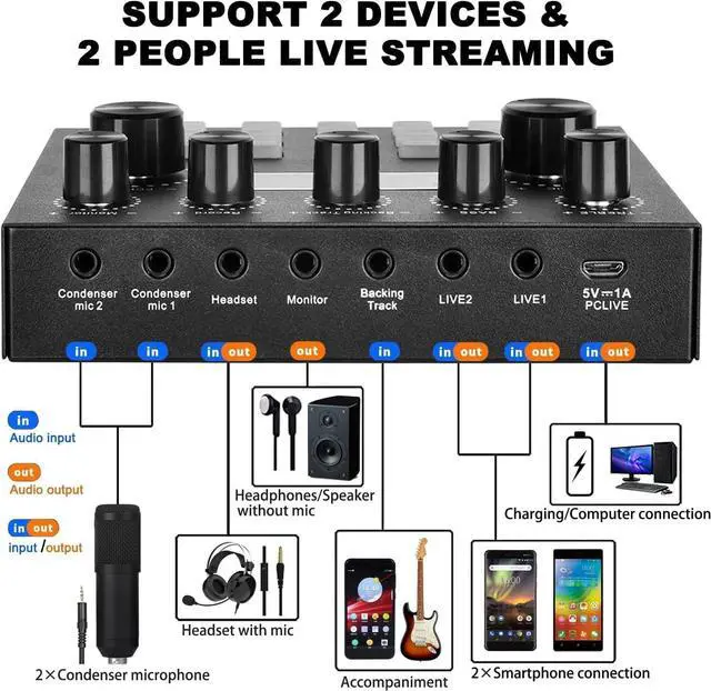 Alt view image 7 of 7 - Podcast Equipment Bundle for 2, V8s DJ Mixer Voice Changer with BM-800 Podcast Microphone Bundle - Studio Condenser Microphone Perfect for Podcasting, Recording, Singing, Streaming and Gaming