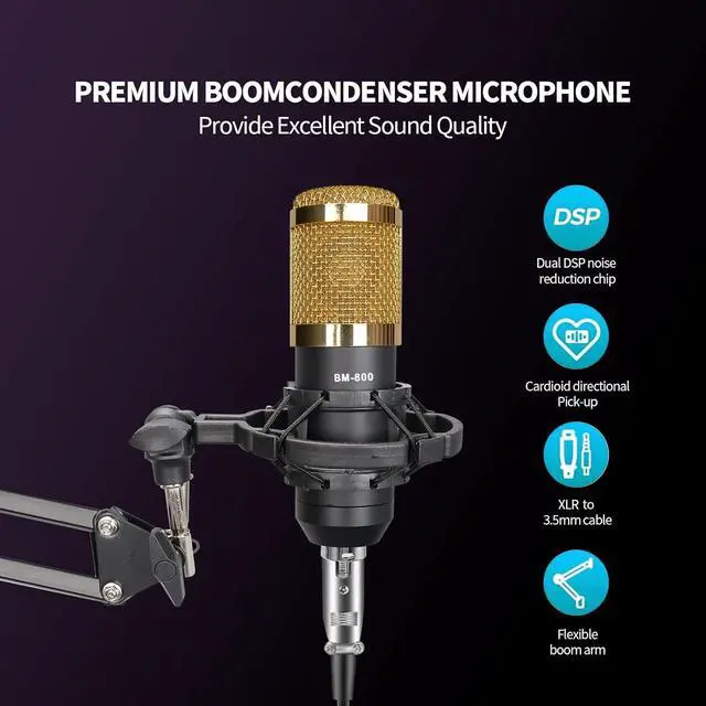 Alt view image 2 of 6 - Multipurpose Condenser Microphones,BM-800 Condenser Mic with Live Sound Card Kit,Podcast Equipment ,Bundle with Voice Changer&Mixer Functions for PC Smartphone Studio Recording and Broadcasting
