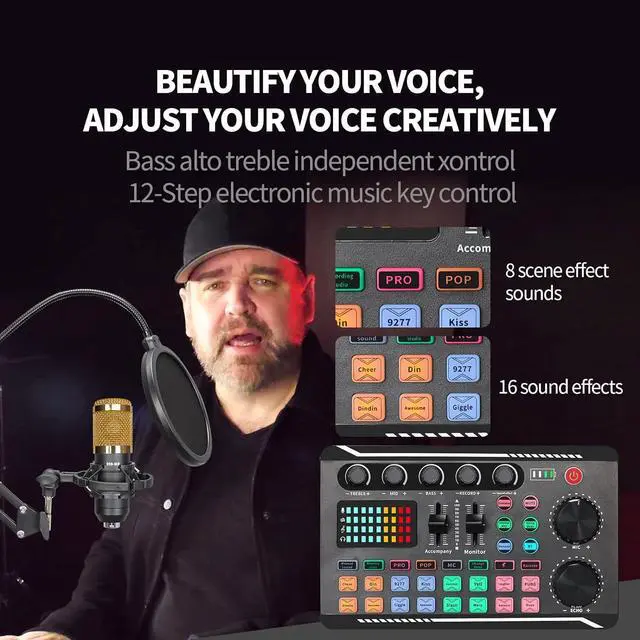 Alt view image 3 of 6 - Multipurpose Condenser Microphones,BM-800 Condenser Mic with Live Sound Card Kit,Podcast Equipment ,Bundle with Voice Changer&Mixer Functions for PC Smartphone Studio Recording and Broadcasting