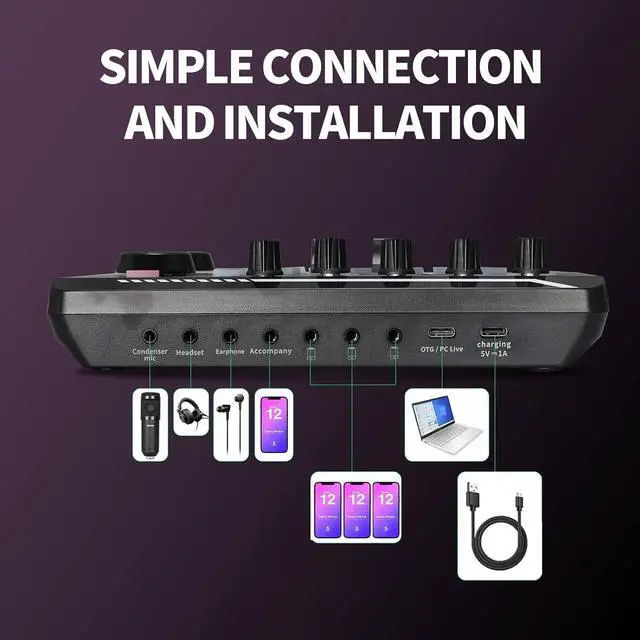 Alt view image 4 of 6 - Multipurpose Condenser Microphones,BM-800 Condenser Mic with Live Sound Card Kit,Podcast Equipment ,Bundle with Voice Changer&Mixer Functions for PC Smartphone Studio Recording and Broadcasting