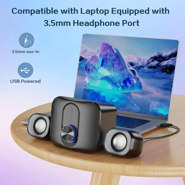 Alt view image 5 of 6 - 2.1 Computer Speakers for Desktop with Subwoofer, PC Speakers Laptop/Tablet/Monitor,5W+3Wx2 Stereo Desktop Speaker with Enhanced Bass,USB Powered Speaker with AUX-in -N197