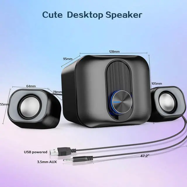 Alt view image 6 of 6 - 2.1 Computer Speakers for Desktop with Subwoofer, PC Speakers Laptop/Tablet/Monitor,5W+3Wx2 Stereo Desktop Speaker with Enhanced Bass,USB Powered Speaker with AUX-in -N197