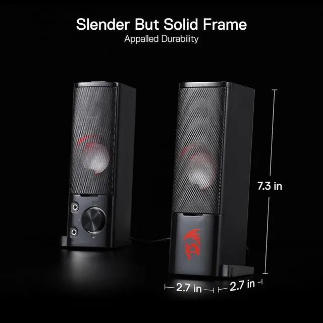 Alt view image 6 of 7 - GS550 PC Gaming Speakers, 2.0 Channel Desktop Computer Sound Bar with Compact Maneuverable Size, Headphone Jack, Quality Bass & Decent Red Backlit, USB Powered w/ 3.5mm Cable