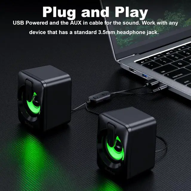 Alt view image 3 of 7 - Computer Speaker USB Powered - 2.0 Mini Portable Bluetooth Subwoofer with RGB Lights Volume Control 3.5mm AUX-in HiFi Stereo Sound Desk Audio System for PCs Laptops Tablet Phone
