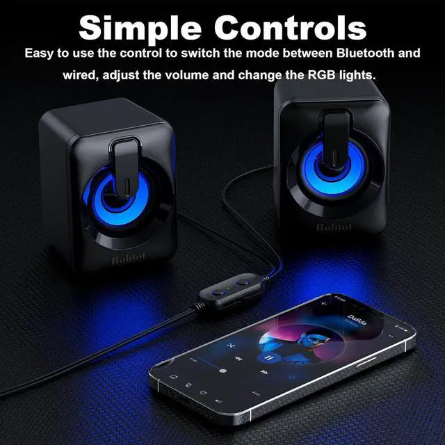 Alt view image 4 of 7 - Computer Speaker USB Powered - 2.0 Mini Portable Bluetooth Subwoofer with RGB Lights Volume Control 3.5mm AUX-in HiFi Stereo Sound Desk Audio System for PCs Laptops Tablet Phone