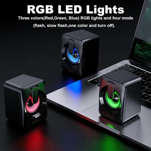 Alt view image 5 of 7 - Computer Speaker USB Powered - 2.0 Mini Portable Bluetooth Subwoofer with RGB Lights Volume Control 3.5mm AUX-in HiFi Stereo Sound Desk Audio System for PCs Laptops Tablet Phone