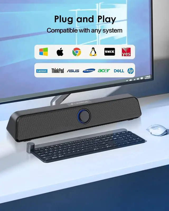 Alt view image 4 of 5 - Computer Speaker, 10W PC Speaker for Desktop/Laptop,Sound bar Desktop Speaker with Clear Sound,USB Powered and 3.5 AUX-in,Plug-N-Play (Black)