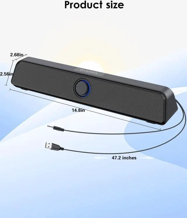 Alt view image 5 of 5 - Computer Speaker, 10W PC Speaker for Desktop/Laptop,Sound bar Desktop Speaker with Clear Sound,USB Powered and 3.5 AUX-in,Plug-N-Play (Black)