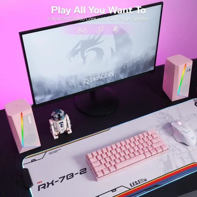 Alt view image 5 of 7 - GS520 RGB Desktop Speakers, 2.0 Channel PC Computer Stereo Speaker with 6 Colorful LED Modes, Enhanced Sound and Easy-Access Volume Control, USB Powered w/ 3.5mm Cable, Pink