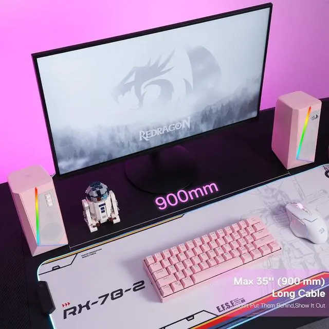 Alt view image 7 of 7 - GS520 RGB Desktop Speakers, 2.0 Channel PC Computer Stereo Speaker with 6 Colorful LED Modes, Enhanced Sound and Easy-Access Volume Control, USB Powered w/ 3.5mm Cable, Pink