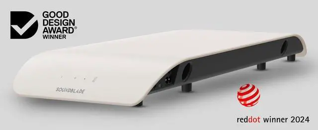 Alt view image 7 of 7 - Soundblade Under Monitor Soundbar, Powerful 120 watt, 2.1 Channel USB-C, Bluetooth 5.3 Desktop Speaker for PC, Mac for Streaming Content, Music and Gaming. (White)