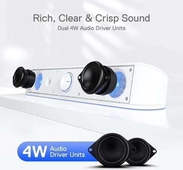 Alt view image 3 of 7 - GS560 RGB Desktop Soundbar, 2.0 Channel Computer Speaker with Dynamic Lighting Bar Audio-Light Sync/Display, Touch-Control Backlit with Volume Knob, USB Powered w/ 3.5mm Cable, White