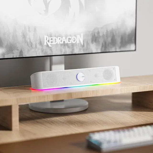 Alt view image 7 of 7 - GS560 RGB Desktop Soundbar, 2.0 Channel Computer Speaker with Dynamic Lighting Bar Audio-Light Sync/Display, Touch-Control Backlit with Volume Knob, USB Powered w/ 3.5mm Cable, White