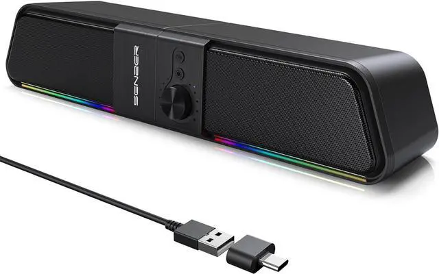 Main image of CS20 Computer Speakers - Pc Speakers with Stereo Sound, Flowing LED & Volume Knob - Gaming SoundBar for Laptop Desktop Monitor(USB-Powered & Bluetooth)