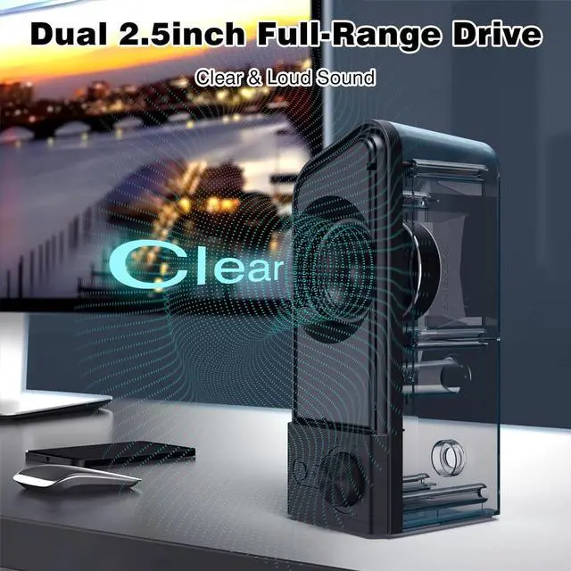 Alt view image 3 of 7 - CS20 Computer Speakers - Pc Speakers with Stereo Sound, Flowing LED & Volume Knob - Gaming SoundBar for Laptop Desktop Monitor(USB-Powered & Bluetooth)