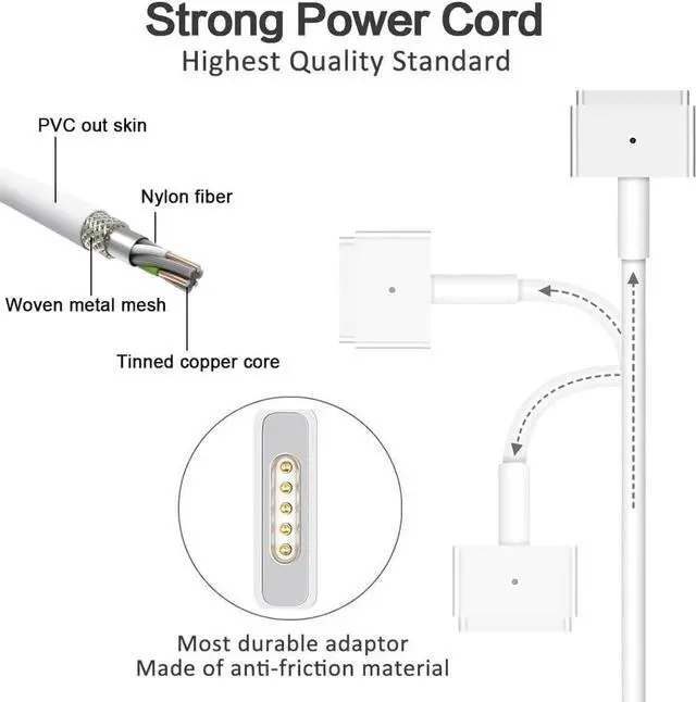 Alt view image 2 of 5 - Mac Book Pro Charger 60W Power Adapter T-Type Magnetic Connector Charger Compatible with Mac Book Pro Retina 13 Inch and Mac Book Air (Later 2012)