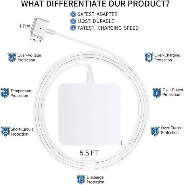 Alt view image 5 of 5 - Mac Book Pro Charger 60W Power Adapter T-Type Magnetic Connector Charger Compatible with Mac Book Pro Retina 13 Inch and Mac Book Air (Later 2012)