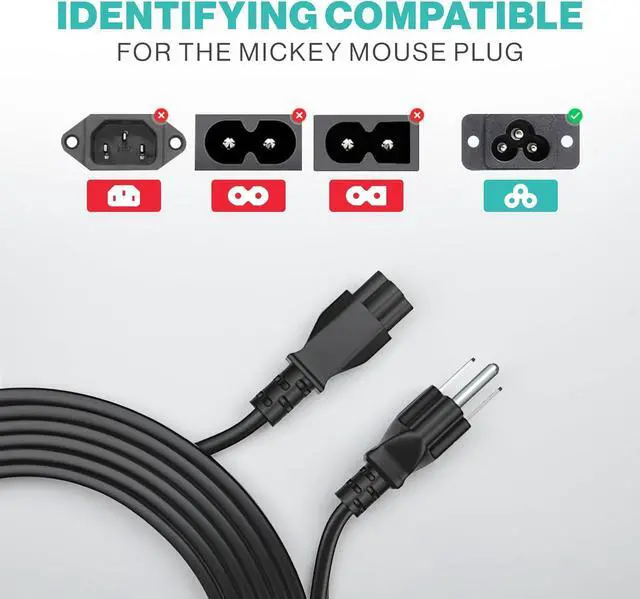 Alt view image 2 of 5 - 3 Prong AC Laptop Power Cord 5Ft Universal Power Cable | 125V | for  HP LG    Toshiba Sony Laptops/Notebooks Monitors Printers Scanners NEMA 5-15P to C5 Power Cable