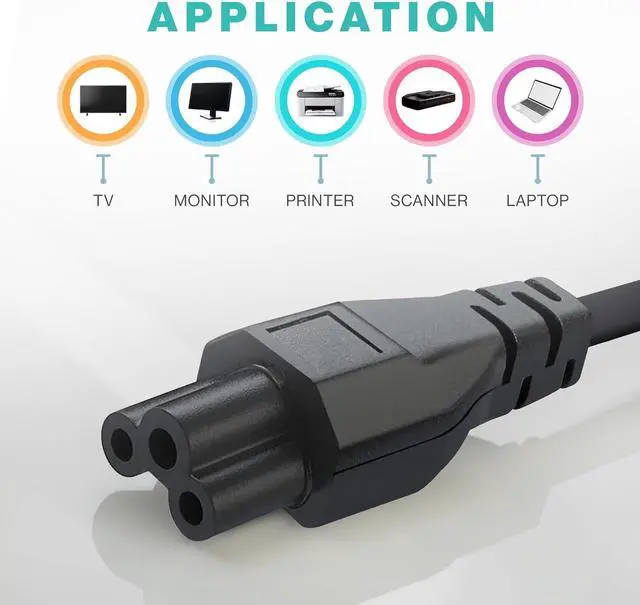 Alt view image 3 of 5 - 3 Prong AC Laptop Power Cord 5Ft Universal Power Cable | 125V | for  HP LG    Toshiba Sony Laptops/Notebooks Monitors Printers Scanners NEMA 5-15P to C5 Power Cable