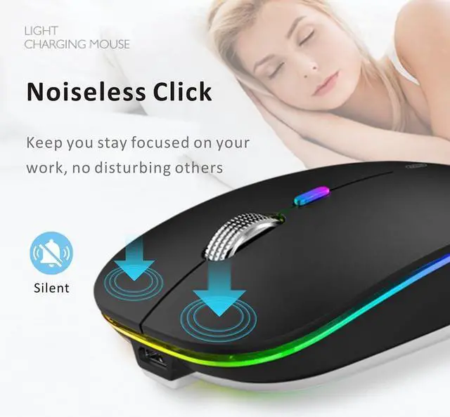 Alt view image 4 of 7 - LED Wireless Mouse, G12 Slim Rechargeable Silent Mouse, 2.4G Portable USB Optical Computer Mice with USB Receiver and Type C Adapter (Matte Black)