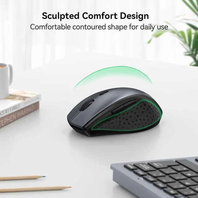 Alt view image 4 of 6 - Wireless Mouse 2.4G USB Computer Mouse with 6-Level Adjustable 4800 DPI Silent Quiet Click30 Months Battery Ergonomic Grips 6 Buttons Portable for PC Chromebook Mac - Grey