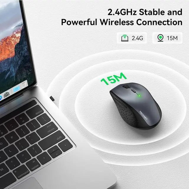 Alt view image 5 of 6 - Wireless Mouse 2.4G USB Computer Mouse with 6-Level Adjustable 4800 DPI Silent Quiet Click30 Months Battery Ergonomic Grips 6 Buttons Portable for PC Chromebook Mac - Grey