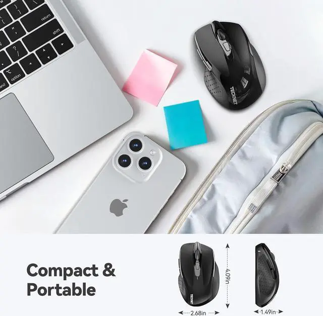 Alt view image 2 of 7 - TECKNET Wireless Mouse, 2.4G Ergonomic Optical Mouse, Computer Mouse for USB-A Laptop, PC, Computer, Chromebook, Notebook, 6 Buttons, 24 Months Battery Life - Black